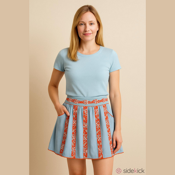 Tory Burch Dresses & Skirts - Tory Burch Sz 2 Blue Embroidered Beaded Bohemian Mini Skirt